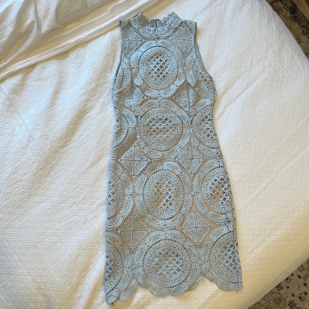 A. Peach Powder Blue Scolloped Lace Dress
